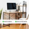 A corner desk with a computer and shelves, set up in a home or office environment. Produktbild-Vorschau