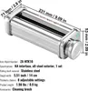A close-up of a silver pasta maker attachment with dimensions and product specifications overlaid. Produktbild-Vorschau