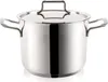 A stainless steel pot with a lid and handles, isolated on a white background. Náhled obrázku produktu