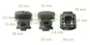 Three views of a metal cylinder with dimensions labeled. Voir les images du produit