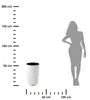 A white planter is shown next to a silhouette of a person, with measurement markings indicating scale. Voir les images du produit