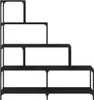 A black, multi-tiered bookshelf against a white background. Náhled obrázku produktu