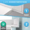 Diagram showing two steps for securing a dresser to a wall for safety. Podgląd zdjęcia produktu
