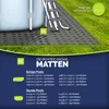 A diagram showing pool mat dimensions and the number of mats needed for different pool sizes, with a partial view of a pool and ladder in the background. Náhľad obrázku produktu