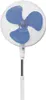 A white and blue stand fan is shown against a white background. Náhled obrázku produktu