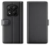 A black leather flip case for a smartphone, shown from the front and back. Produktbild-Vorschau