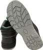 The image shows the sole and heel of a pair of black and green safety boots. Produktbild-Vorschau