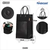 Collage of images showing a black shopper bag with various details and dimensions. Podgląd zdjęcia produktu