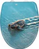 A baby sea turtle is walking on a sandy beach with waves gently washing over it. Produktbild-Vorschau