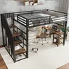 A loft bed with a desk and storage shelves, set up in a room with a textured wall and a light-colored rug. Anteprima dell’immagine prodotto
