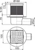 Technical drawing with dimensions of a floor drain. Podgląd zdjęcia produktu