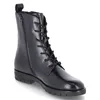 A black leather lace-up boot is shown against a white background. Produktbild-Vorschau