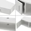 A collage of four close-up images showing different details of a white TV wall shelf. Anteprima dell’immagine prodotto