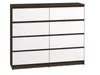 A front view of a dresser with eight drawers, presented against a white background.