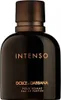 A close-up studio shot of a dark brown glass bottle of Dolce & Gabbana Intenso Eau de Parfum for men. Produktbild-Vorschau