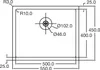 A technical drawing of a sink with dimensions and specifications. Produktbild-Vorschau
