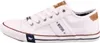 A side view of a white canvas sneaker with brown accents. Produktbild-Vorschau
