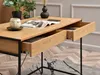 A close-up view of a wooden desk with open drawers, showing its construction and materials. Náhled obrázku produktu