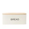 A cream-colored bread box with a wooden lid, shown from the front. Podgląd zdjęcia produktu