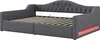 A grey upholstered daybed with a tufted headboard and LED lighting on the side. Produktbild-Vorschau