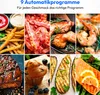 A collage of various food items, likely showcasing different cooking programs of an air fryer. Produktbild-Vorschau