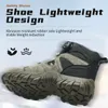 A marketing image of a single safety shoe with text overlays and icons. Produktbild-Vorschau