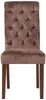 A front view of a brown velvet dining chair with a tufted back and wooden legs, isolated on a white background. Voir les images du produit