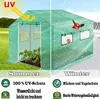A split image showing a greenhouse in summer and winter conditions, with text and icons highlighting its features. Voir les images du produit