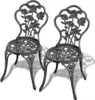 Two ornate, dark gray cast aluminum bistro chairs with rose motifs are displayed against a white background. Voir les images du produit