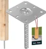A wooden post is shown next to a metal post anchor with a tag attached. Anteprima dell’immagine prodotto