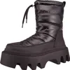 A studio shot of a single black boot.
