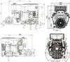 Technical drawings of an engine with dimensions and specifications. Podgląd zdjęcia produktu