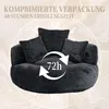 A dark gray beanbag chair with three pillows, set against a light, textured background with clock face elements. Arrows with "72h" are overlaid. Podgląd zdjęcia produktu