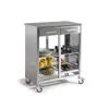 A stainless steel kitchen cart on wheels, filled with various kitchen items. Anteprima dell’immagine prodotto