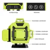 A diagram showing a green laser level with labels pointing to its different parts and control panels. Produktbild-Vorschau