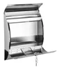 A stainless steel mailbox with its door open, revealing the interior and a key attached to the lock. Produktbild-Vorschau