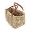 große Tasche aus Wasserhyazinthe mit Ledergriffen, Shopper Produktbild-Vorschau 3