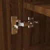 A close-up view of a metal hinge attached to a wooden cabinet door and shelf. Náhled obrázku produktu