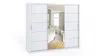 A white sliding door wardrobe with mirrored doors, reflecting a bedroom interior. Produktbild-Vorschau
