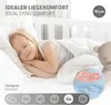 A young girl sleeping peacefully on a mattress, with marketing text and graphics overlaid. Produktbild-Vorschau