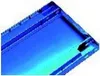 A close-up, angled view of a blue object with segmented sections and a textured edge, set against a white background. Voir les images du produit