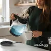 A woman pouring hot water from a glass electric kettle into a mug in a kitchen. Produktbild-Vorschau