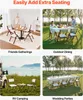 Collage of four images showing folding chairs and tables in different settings: indoor gathering, outdoor dining, RV camping, and wedding party. Náhľad obrázku produktu