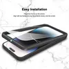 An illustration showing how to install a screen protector on a smartphone using an alignment frame. Produktbild-Vorschau