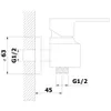 Technical drawing of a shower faucet with dimensions and connection sizes. Anteprima dell’immagine prodotto