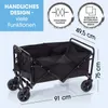 A black foldable wagon with dimensions indicated by text overlays. Podgląd zdjęcia produktu