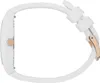 A side view of a white watch with a rose gold crown and buckle. Produktbild-Vorschau