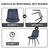 Assembly instructions for a chair, showing three steps: the seat, the frame, and the finished product with a time icon. Voir les images du produit