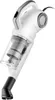 A white handheld vacuum cleaner with a transparent dustbin and a brush attachment, shown against a white background. Produktbild-Vorschau