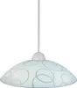 A pendant light fixture with a white dome and a light blue shade decorated with gray circles, suspended by a white cord against a white background. Náhľad obrázku produktu